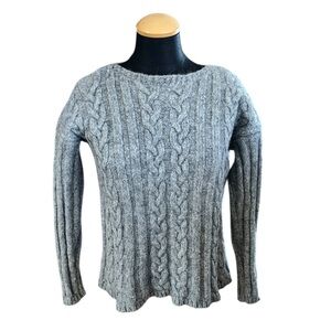 Eileen Fisher Grey Cable Knit Wool Blend Boxy Sweater XS
